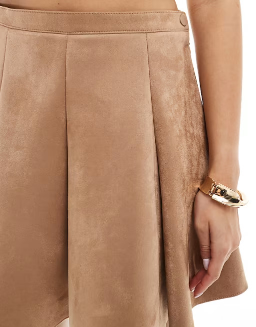 ASOS DESIGN faux suede flippy mini skirt in tan | ASOS (Global)