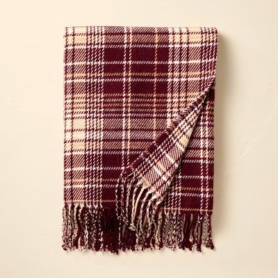 Fall Plaid Woven Throw Blanket Burgundy/Cream - Hearth & Hand™ with Magnolia | Target