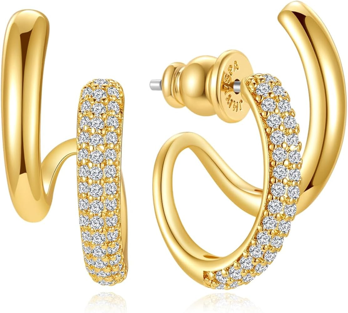 14K Gold Plated Hoop Earrings for Women | Statement Huggie Earrings Trendy Jewelry | Amazon (US)