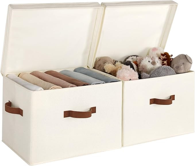 StorageWorks Fabric Storage Bins with Lid, Decorative Storage Boxes for Shelves, Stackable Closet... | Amazon (US)