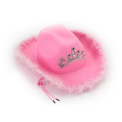 Zink Pink Cowboy Hat with Tiara - Pink Cowgirl Hat with Adjustable Chin Strap and Feather Trimming | Target