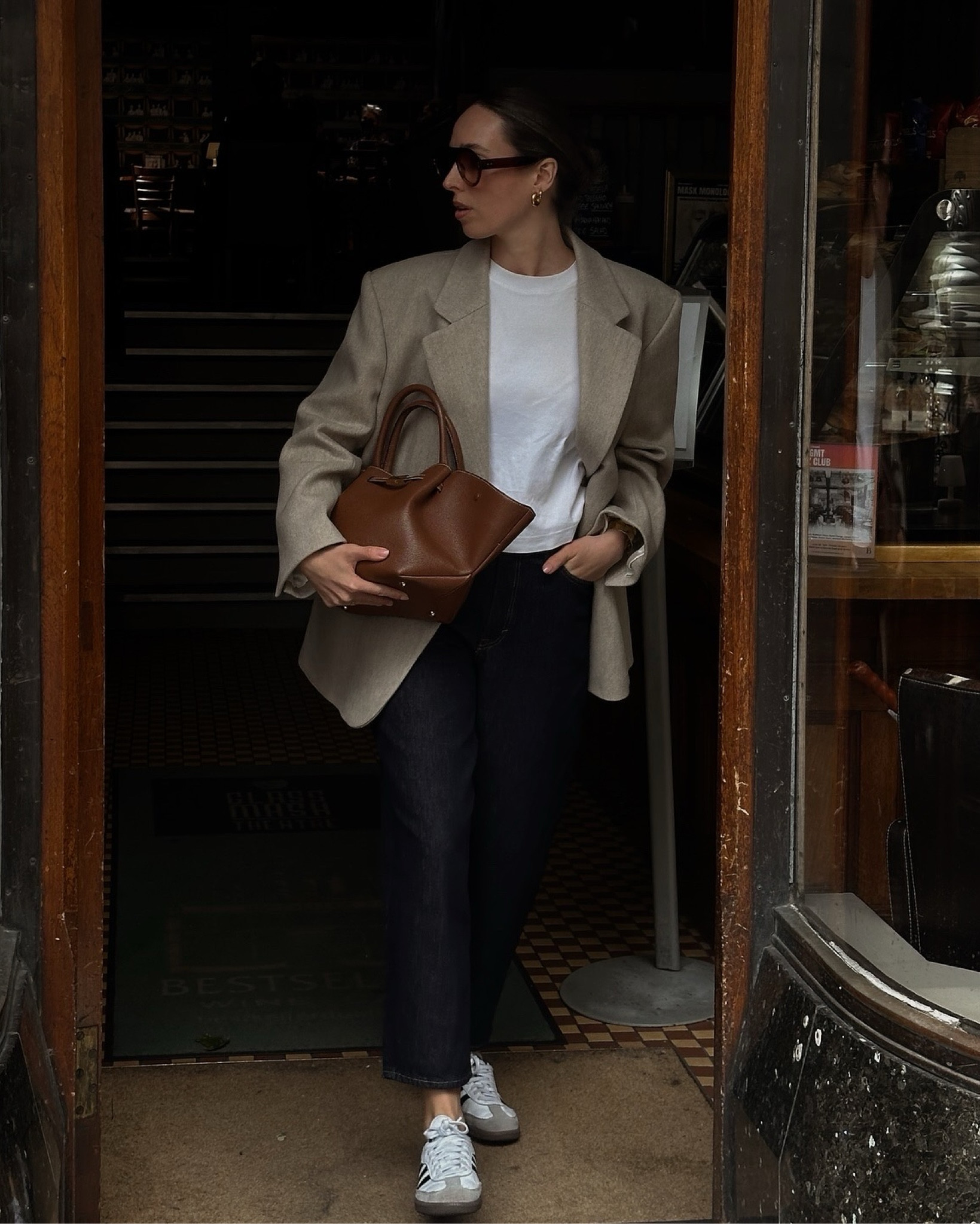 Sunday coffee run outfit ☕️ Sandro blazer, demellier bag, cos jeans, adidas samba trainers, white tee 

#LTKsummer #LTKstyletip #LTKeurope