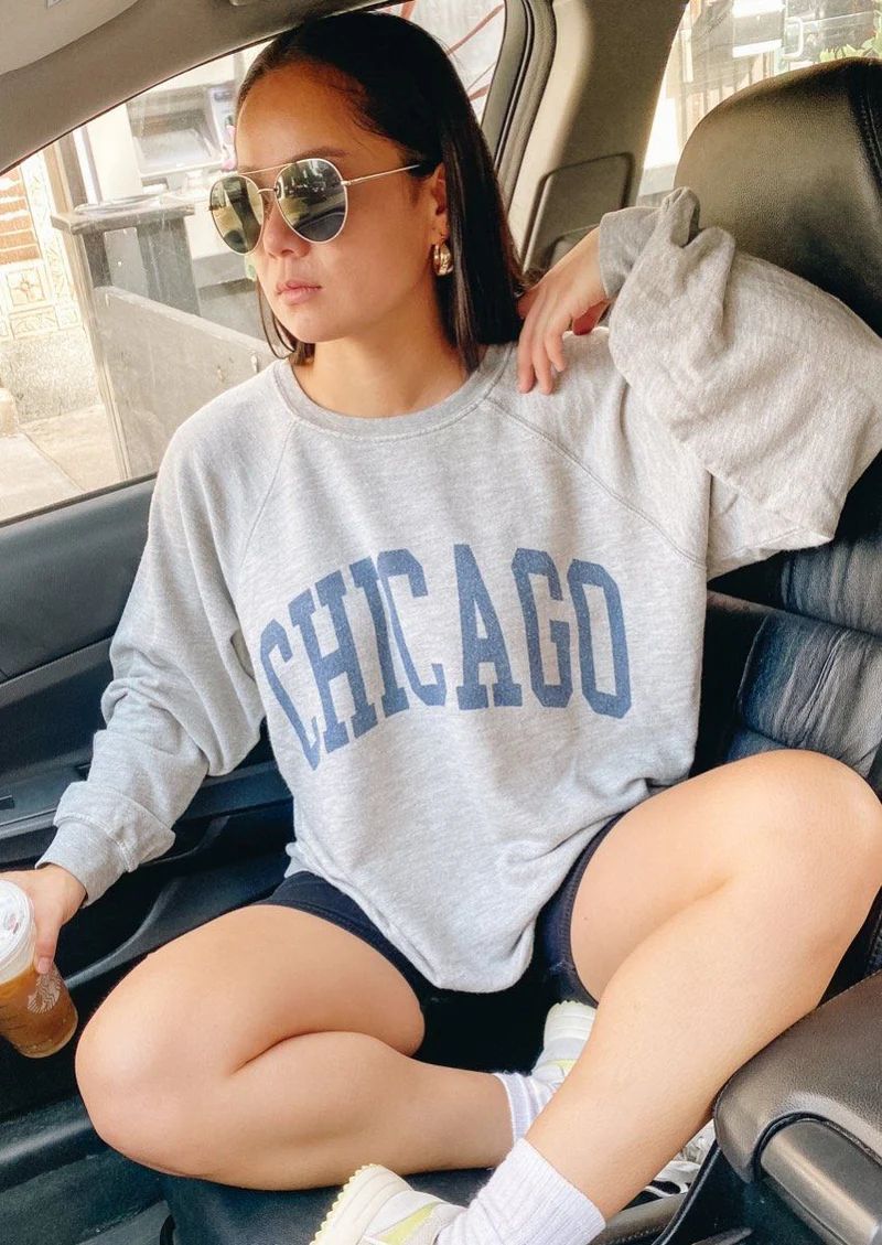 Chicago Classic Crew Sweatshirt - Heather Grey & Navy | Alice & Wonder