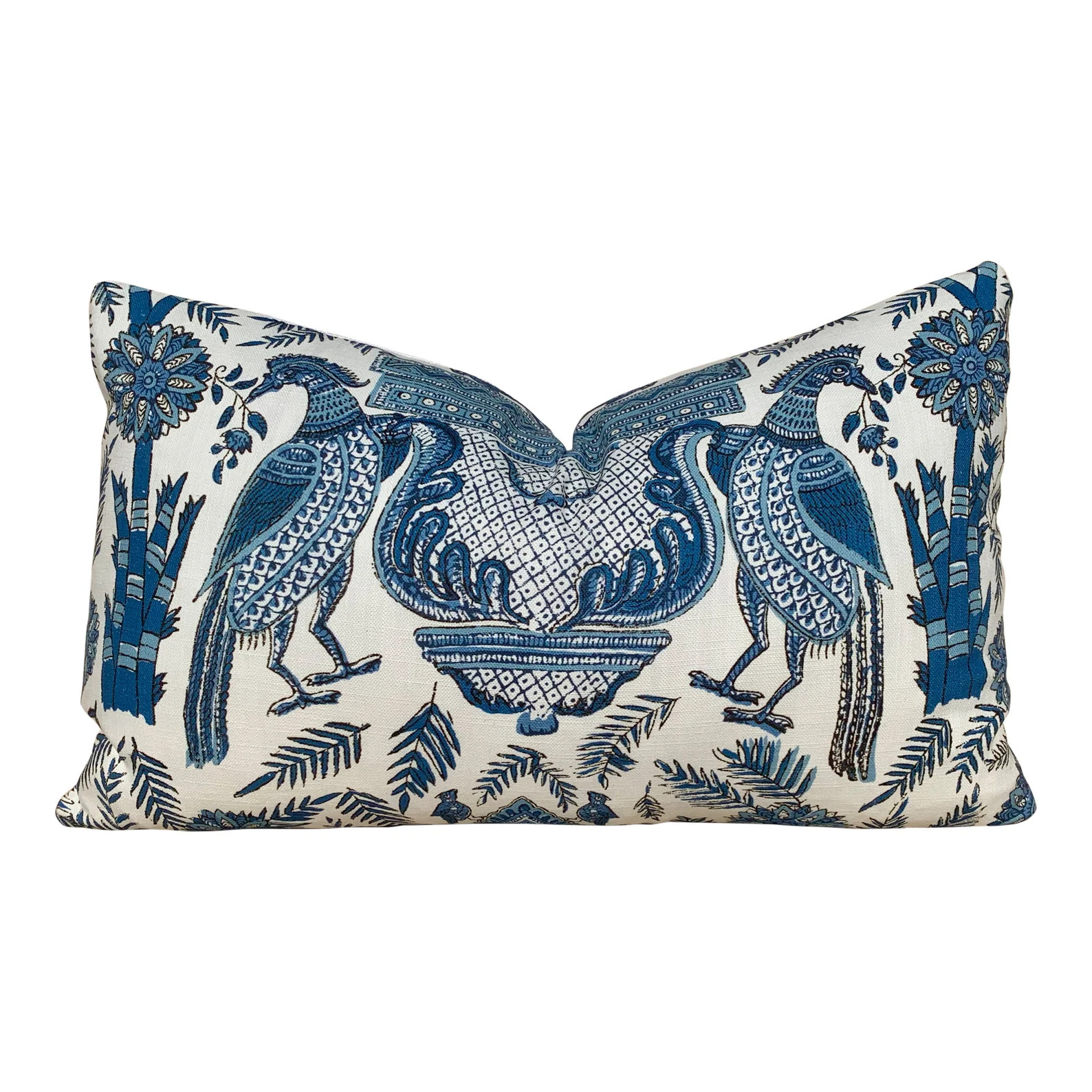 Thibaut Palampore Bird Lumbar Pillow in Blue. Designer Pillow. Accent Blue Pillow Cover. High End... | Etsy (Global)