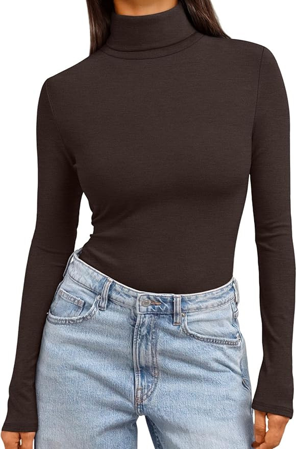 Trendy Queen Women's Turtleneck Long Sleeve Shirts Spring Fashion Basic Thermal Underwear Tops Wi... | Amazon (US)