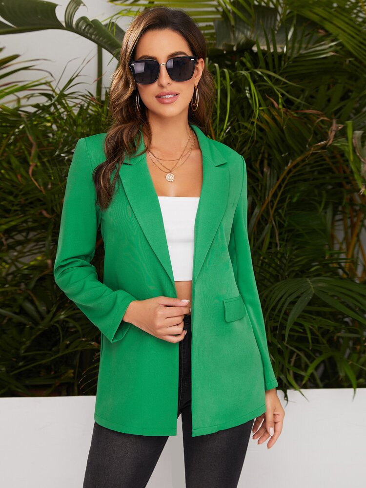 SHEIN Peak Collar Flap Detail Solid Blazer | SHEIN