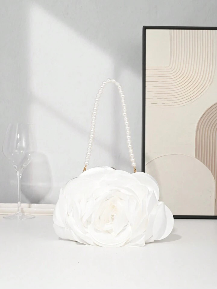 Women's Elegant Romantic White 3D Floral Purse, Wedding Party Bridal Clutch, Luxury Flower Formal Evening Bag, Bridesmaid Shoulder Bag, Ball Gown Handbag, Chain Crossbody Bag | SHEIN