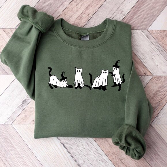 Vintage Halloween Funny Cat Ghost Sweatshirt | Poshmark