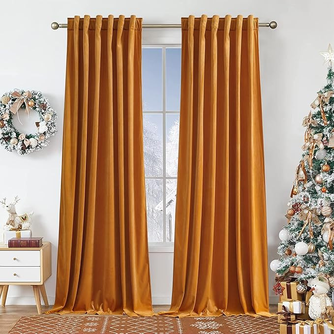 Mustard Yellow Velvet Curtains for Bedroom Window with Back Tab, Super Soft Vintage Luxury Heavy ... | Amazon (US)