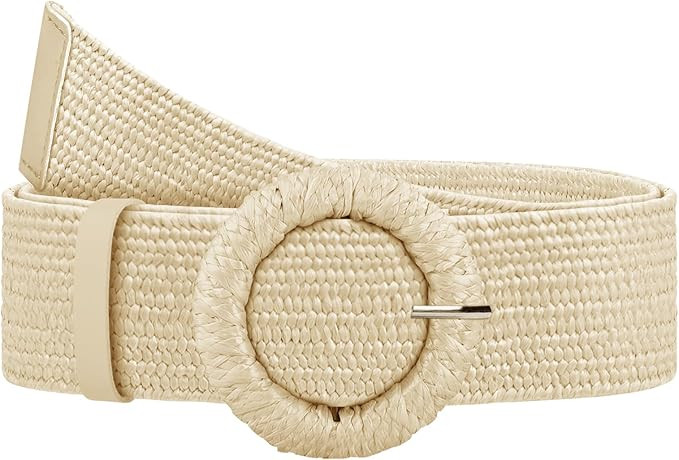Straw Woven Elastic Belt for Women, Boho Braided Raffia Waist Belt, Stretch Rattan Belt for Summe... | Amazon (US)