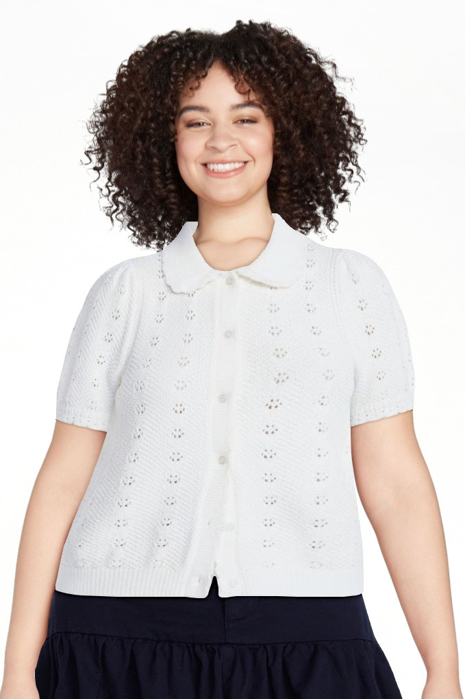 Free Assembly Women's and Women's Plus Cotton Pointelle Cardigan Sweater with Short Sleeves, Ligh... | Walmart (US)
