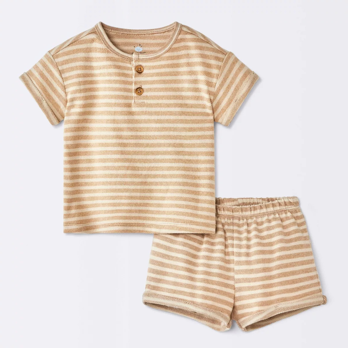 Baby Boys' 2pc Striped Henley T-Shirt and Shorts Set - Cloud Island™ Tan 6-9M | Target