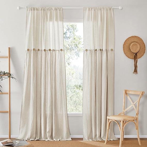 NICETOWN Boho Linen Taupe Curtains, Country Style Home Decor Light Filtering Striped Drapes Set f... | Amazon (US)