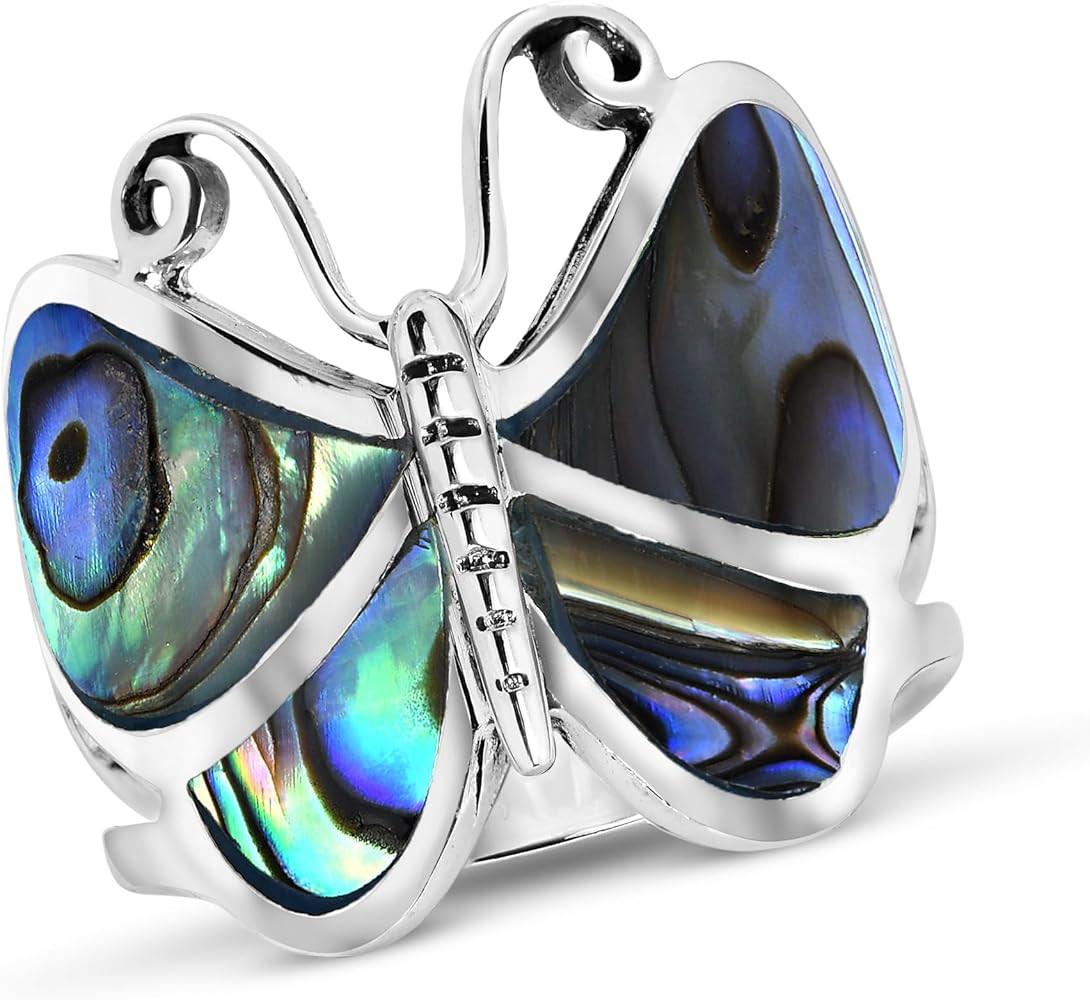 AeraVida Captivating Butterfly Motif Rainbow Abalone Statement .925 Sterling Silver Ring | Cute W... | Amazon (US)