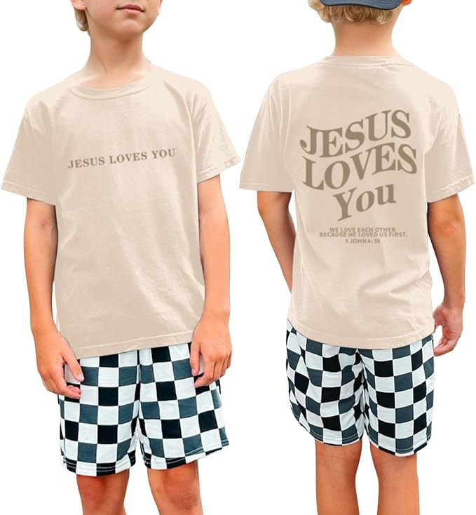 Jesus Loves You Christian Shirt for Boys Bible Verse Letter Printed T Shirts Faith Religious Cott... | Amazon (US)