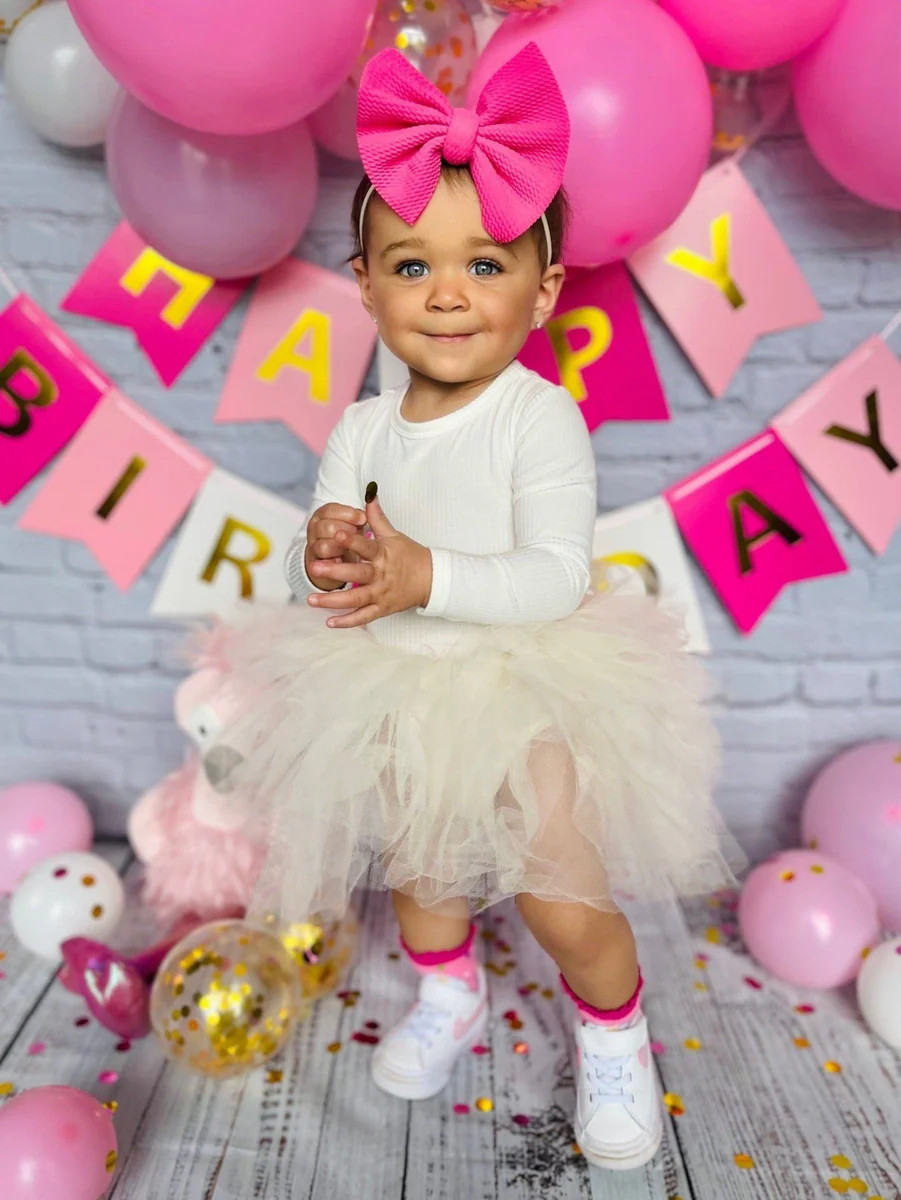 Ivory Ribbed Tulle Tutu Dress - Long Sleeves | Bums & Roses