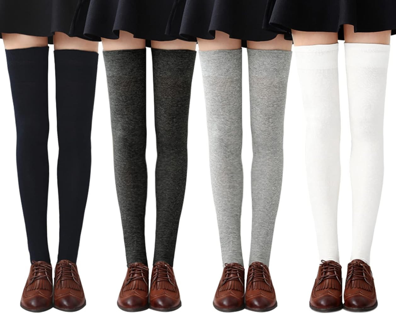 Womens Thigh High Socks Cotton Striped Over the Knee Socks Long Knee High Stockings for Women | Amazon (US)
