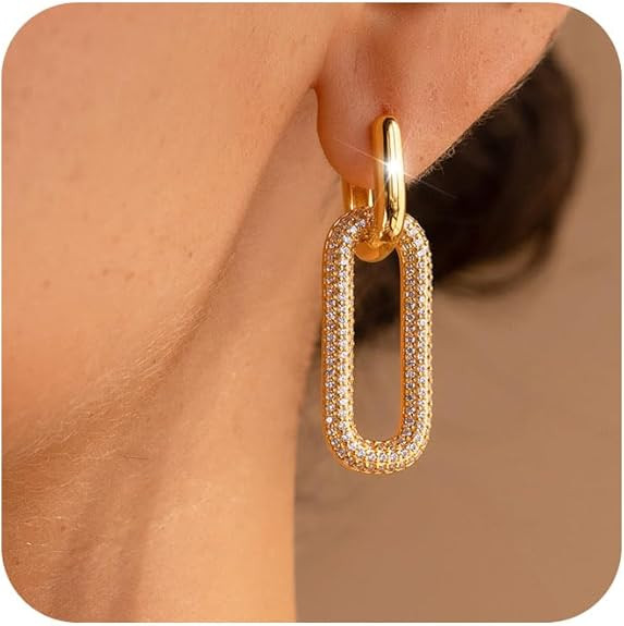 Gold Earrings for Women Trendy, Simple Dainty 14K Gold Plated Paperclip Square Chain Link Dangle ... | Amazon (US)