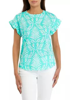 Crown & Ivy™ Women's Printed Ruffle T-Shirt | Belk