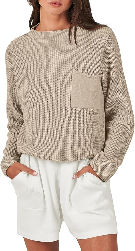 Caracilia Women's Two Piece Outfits Sweater Short Sets Long Sleeve Knit Pullover Top and Shorts M... | Amazon (US)