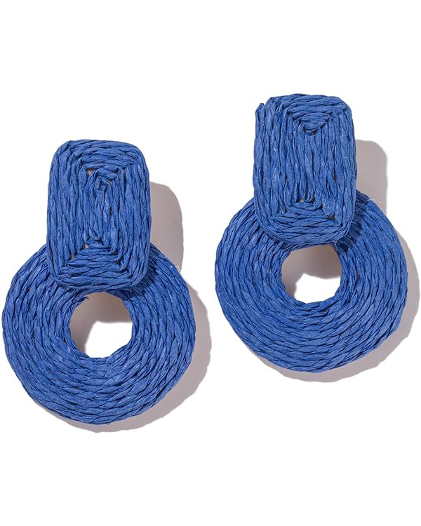 Statement Raffia Earrings Cute Boho Earrings Rattan Dangle Earrings Handmade Straw Wrap Earrings ... | Amazon (US)