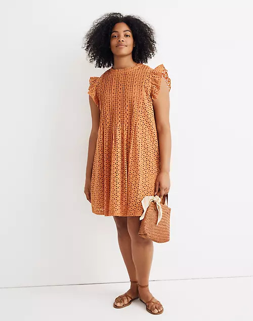 Eyelet Ruffle-Sleeve Pintuck Mini Dress | Madewell