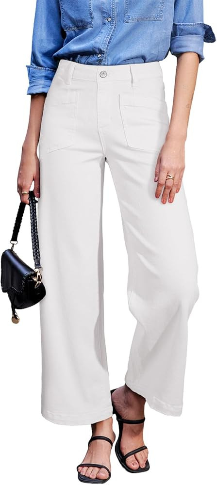 Sidefeel Women's Wide Leg Jeans High Waisted Stretchy Jeans Straight Leg Loose Fit Zimbaplatinum ... | Amazon (US)