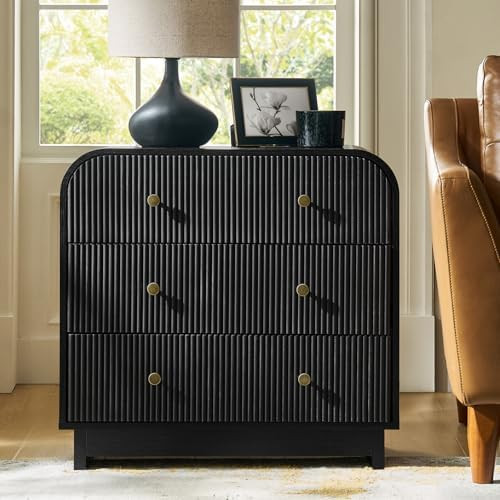 HULALA HOME Fluted Storage End Table with Charging Station, Modern 3 Drawer Wood Side Table with ... | Amazon (US)