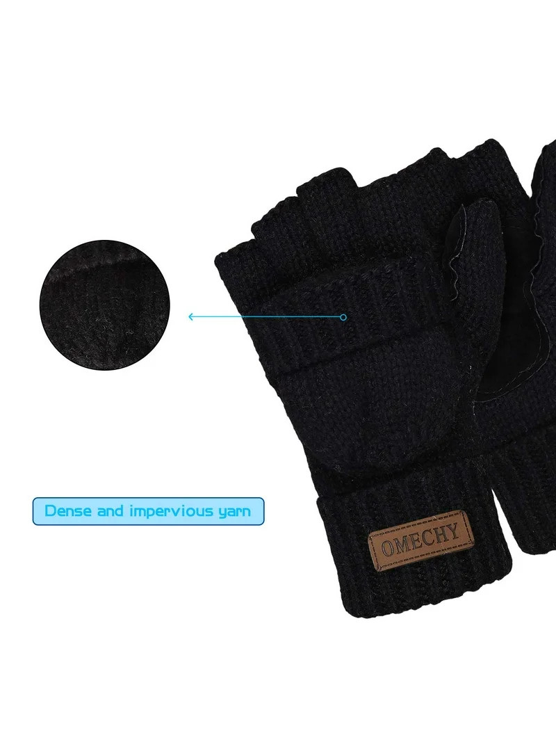 COOPLUS Mittens Winter Fingerless Gloves Warm Wool Knitted Gloves Convertible Gloves for Men and ... | Walmart (US)