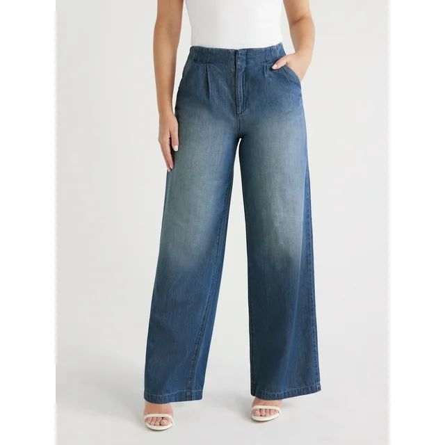 Sofia Jeans Women's Melisa Lightweight Luxe Mid Rise Wide Leg Trousers, 32" Inseam, Sizes 0-20 | Walmart (US)