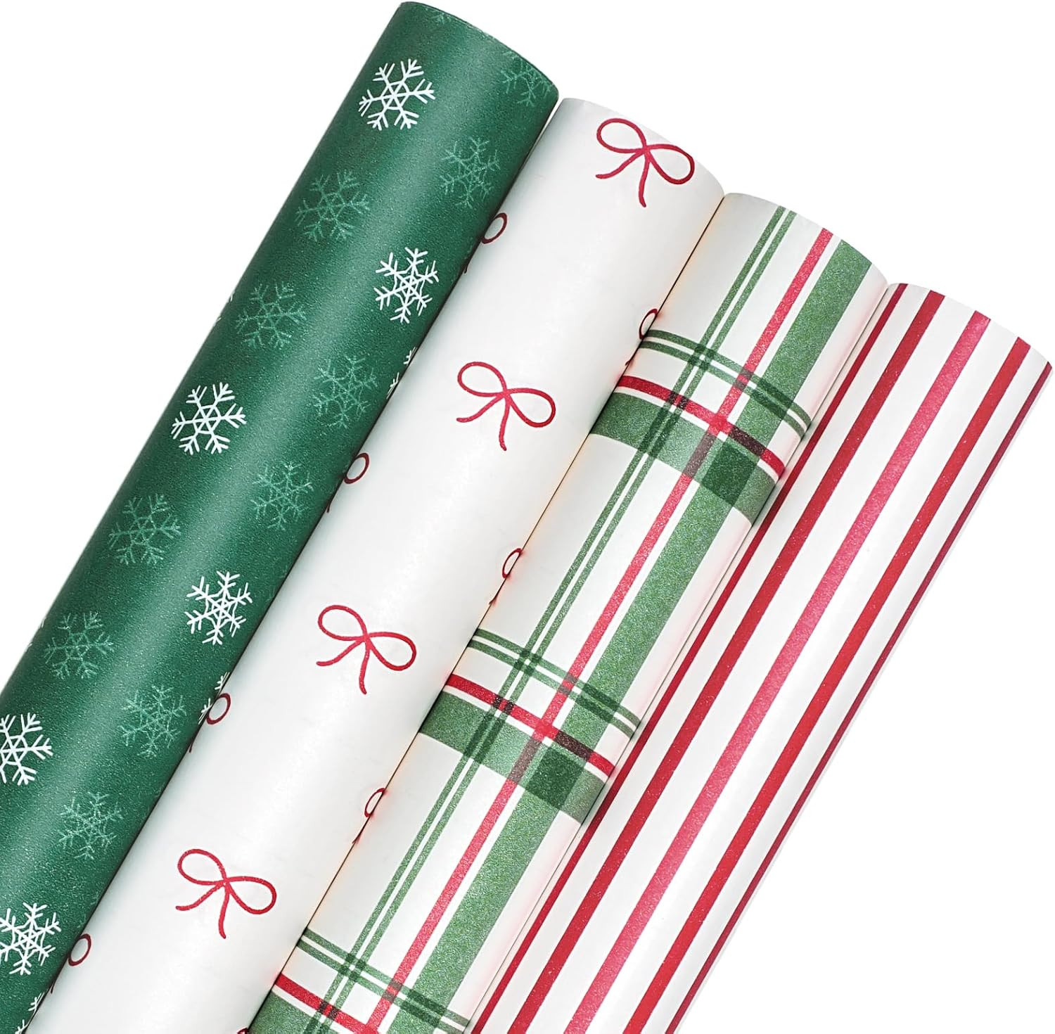 BIOBROWN Christmas Wrapping Paper 4 Rolls - Snowflake, Red Bow Design | Amazon (US)
