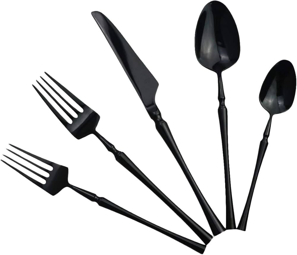 Black Silverware Set, 5-Piece 18/10 Stainless Steel Flatware Cutlery Set for 1,Mirror Finish, Ide... | Amazon (US)