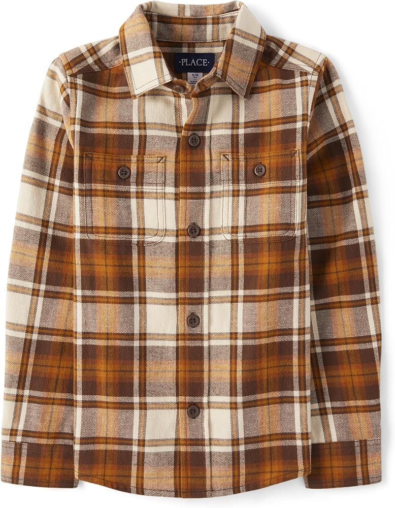 The Children's Place Boys' Long Sleeve Plaid Flannel Button Up Shirt | Amazon (US)