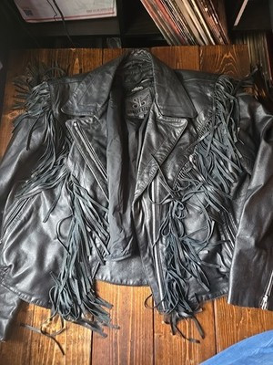 VTG STREET LEGAL Bermans Fringe Leather Motorcycle Biker Jacket Womens Size 14 | eBay US