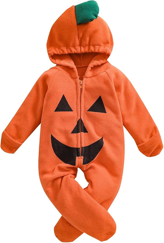 Infant Newborn Baby Boys Girls Halloween Pumpkin Costumes Romper Long Sleeve Hooded Jumpsuit Hall... | Amazon (US)