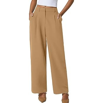 QINSEN Wide Leg Dress Pants for Women High Waisted Wrinkle Free Work Pants with Pockets Casual Sl... | Amazon (US)