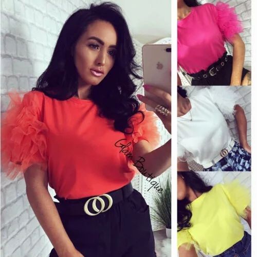 2019 Fashion Women Summer Tulle Ruffle Short Sleeve T Shirt Ladies Loose Casual Blouse Top | Walmart (US)
