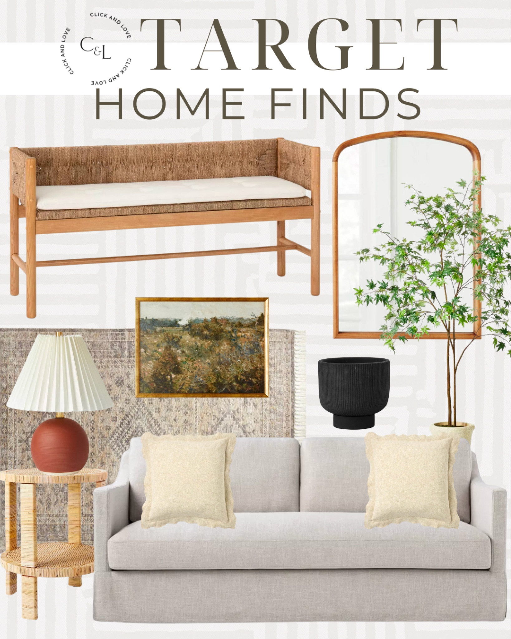 Target home finds! Loving this accent bench, sofa, mirror, accessories and more. Affordable lighting too! 

Target home, target finds, new home decor, home decor, under $20, under $30, gold mirror, wooden accents, living room style, den, seating area, sitting space, interior design, gold accessories, black vase, affordable artwork, faux plants, affordable rug, area rug, side table, accent table, affordable pillows

#LTKfindsunder100 #LTKhome #LTKstyletip