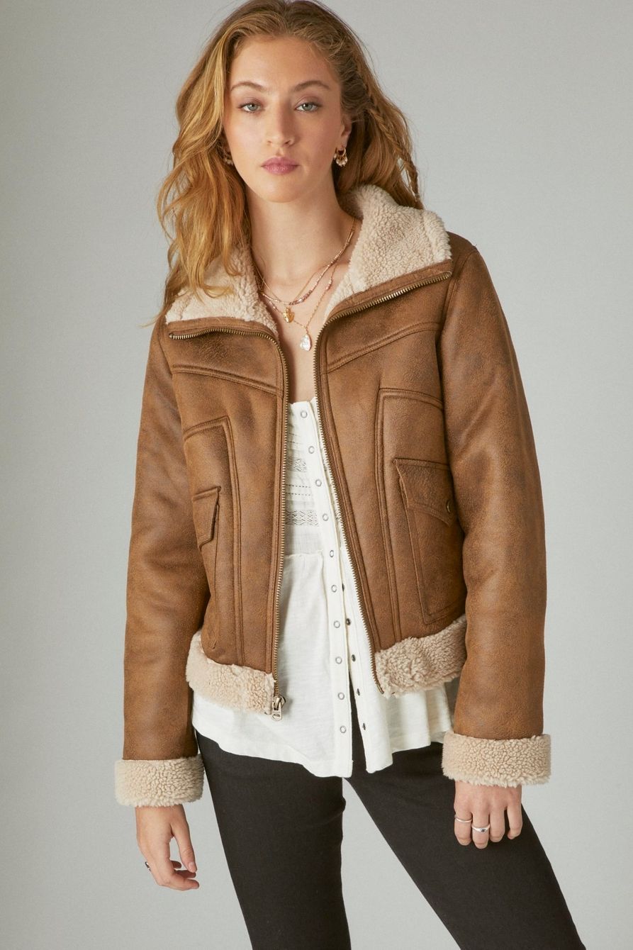 suede faux shearling jacket | Lucky Brand
