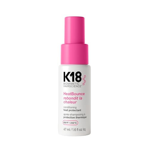 K18 HeatBounce Conditioning Heat Protectant Spray, Lightweight Leave-In Conditioner + 450℉ (232°C) Inside-Out Heat Protection, Soften, Smooth + Detangle All Hair Types, 1.6 Fl Oz Liq | Amazon (US)