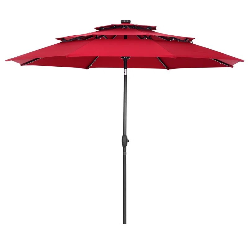 3 Tiers Market Umbrella 10Ft Lighted Umbrella Beach With 8 Ribs Patio Outdoor Umbrella | Wayfair North America