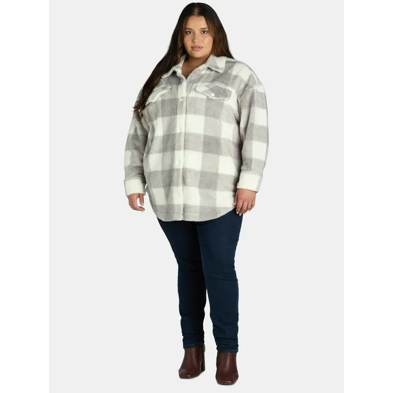 Terra & Sky Women's Plus Size Faux Shearling Shacket, Sizes 0X-5X | Walmart (US)