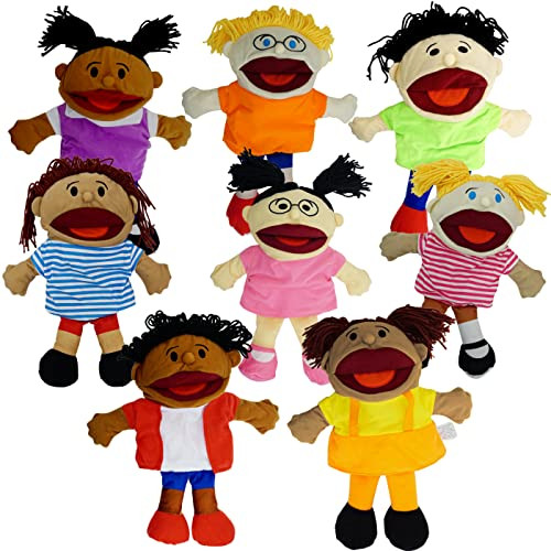 4E's Novelty Multicultural Hand Puppets for Kids - 8 Pack with Movable Mouth, Bulk Soft Plush Pup... | Amazon (US)