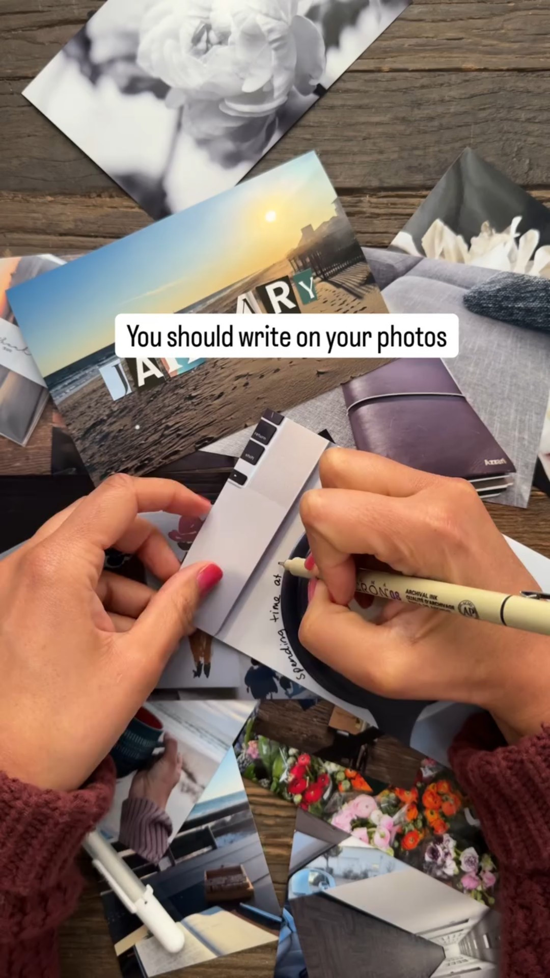 Writing on photos doesn’t have to profound. It can be a date. A single word. A thought.

Your photos and words tell a story. It’s the act of noticing twice. Once when you take the photo, and again when you add your words.

It slows you down. And makes even the simplest image meaningful ❤️

#photosandstories #phototips #journalinginspiration