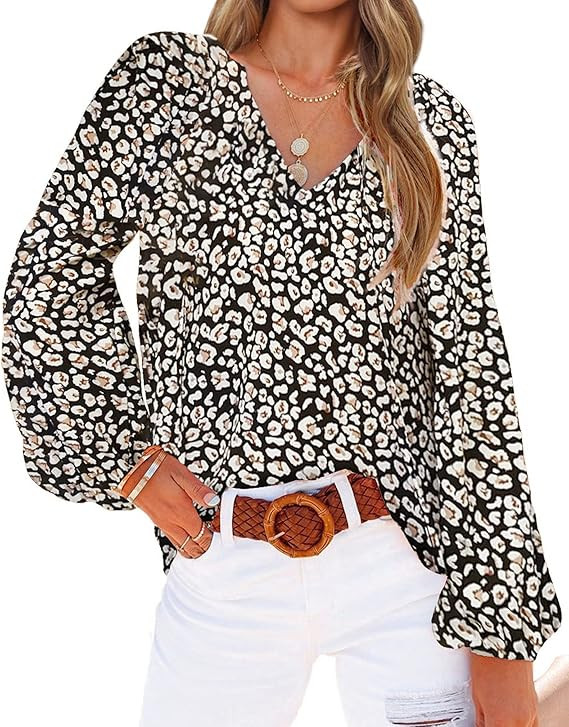 BTFBM Women Casual Boho Floral Blouse Shirts V Neck Long Puff Sleeve Lightweight Chiffon Spring S... | Amazon (US)