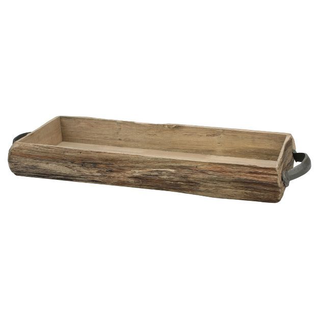 8" x 21" Wooden Bark Tray with Metal Handles Brown - CKK Home Décor | Target