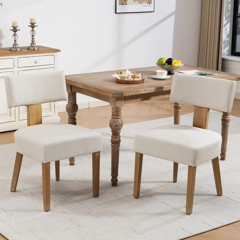 Upholstered Solid Wood Fabric Dining Chair, Armless Side Chair (Set of 2) | Wayfair North America