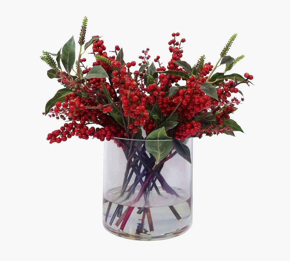 Faux Christmas Red Berry Leaf In Vase | Pottery Barn (US)