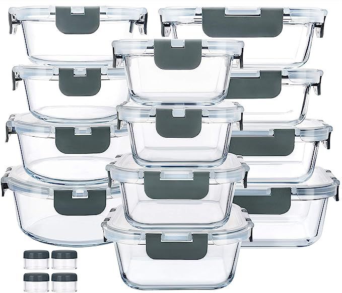 24 Pieces Glass Food Storage Containers with Upgraded Snap Locking Lids,Glass Meal Prep Container... | Amazon (US)