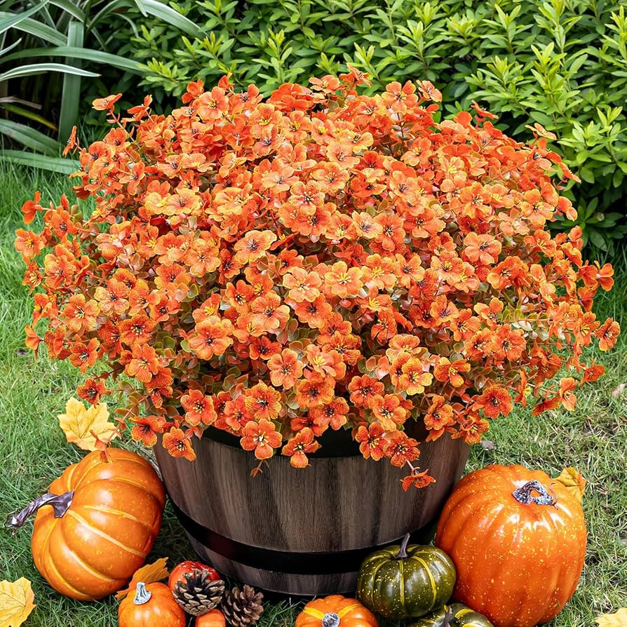 20 Bundles Artificial Fake Mums for Outdoor Fake Plants for Autumn Decoration,Faux Eucalyptus Flo... | Amazon (US)